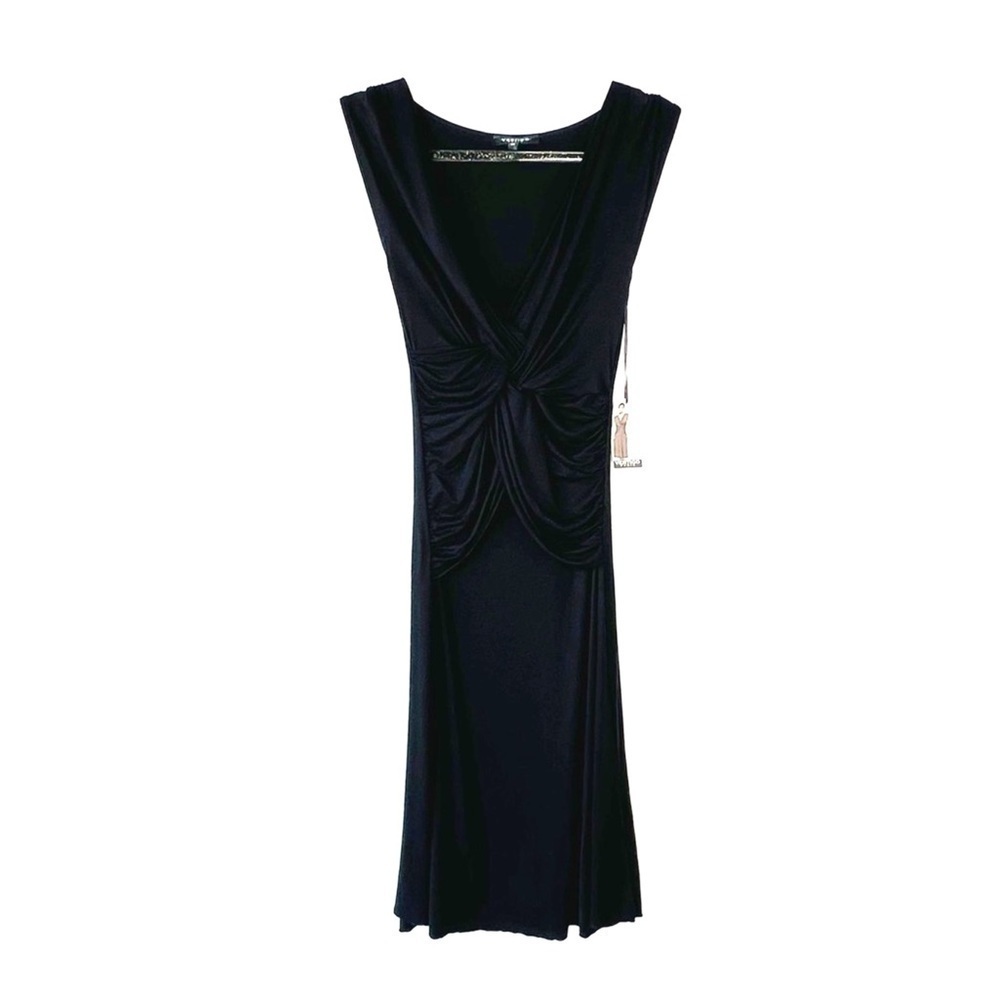 Vertigo Paris Dress Black Size Medium Jersey Knit Twist Front Wrap Midi New NWT